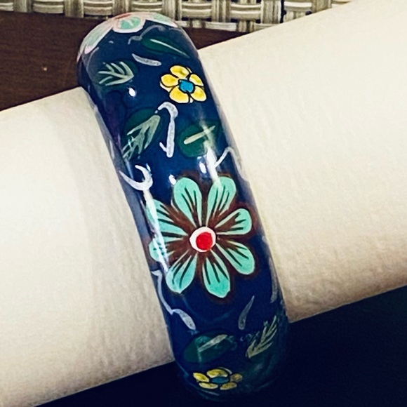 🌟15xHP🌟NWOT Hand Painted Floral Cobalt Blue Bangle - Picture 7 of 7